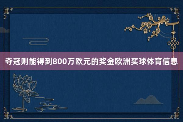 夺冠则能得到800万欧元的奖金欧洲买球体育信息