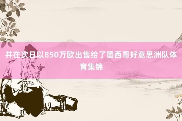 并在次日以850万欧出售给了墨西哥好意思洲队体育集锦