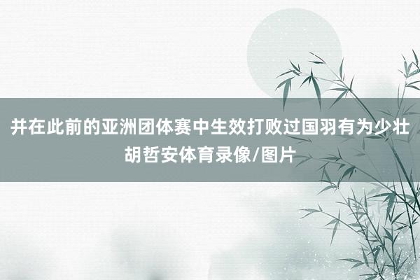 并在此前的亚洲团体赛中生效打败过国羽有为少壮胡哲安体育录像/图片